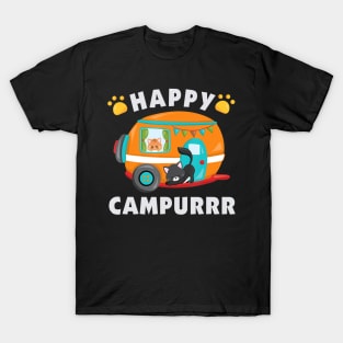 Funny Camping With Cats Kitty Fisherman Camper Gift T-Shirt